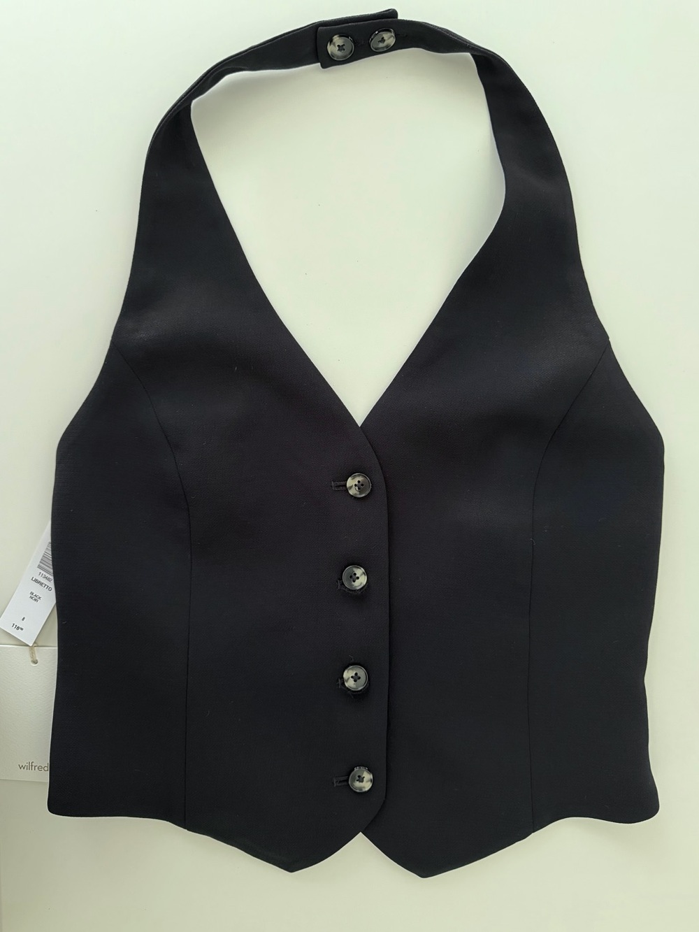 Aritizia - Wilfred Libretto Black Halter Button-Front Crop Top - Size 8 - NWT